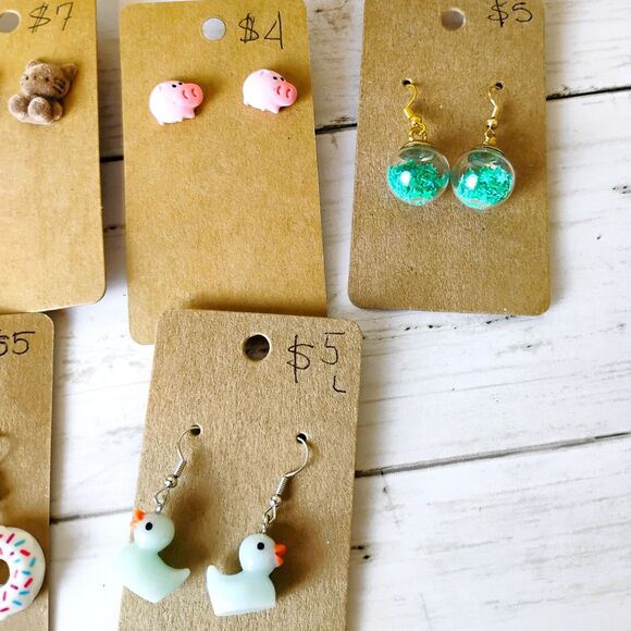 NEW 10 Pair Novelty 3D Earrings Rainbows, Cheese, Donuts, Drinks Funky Eclectic - Picture 4 of 5